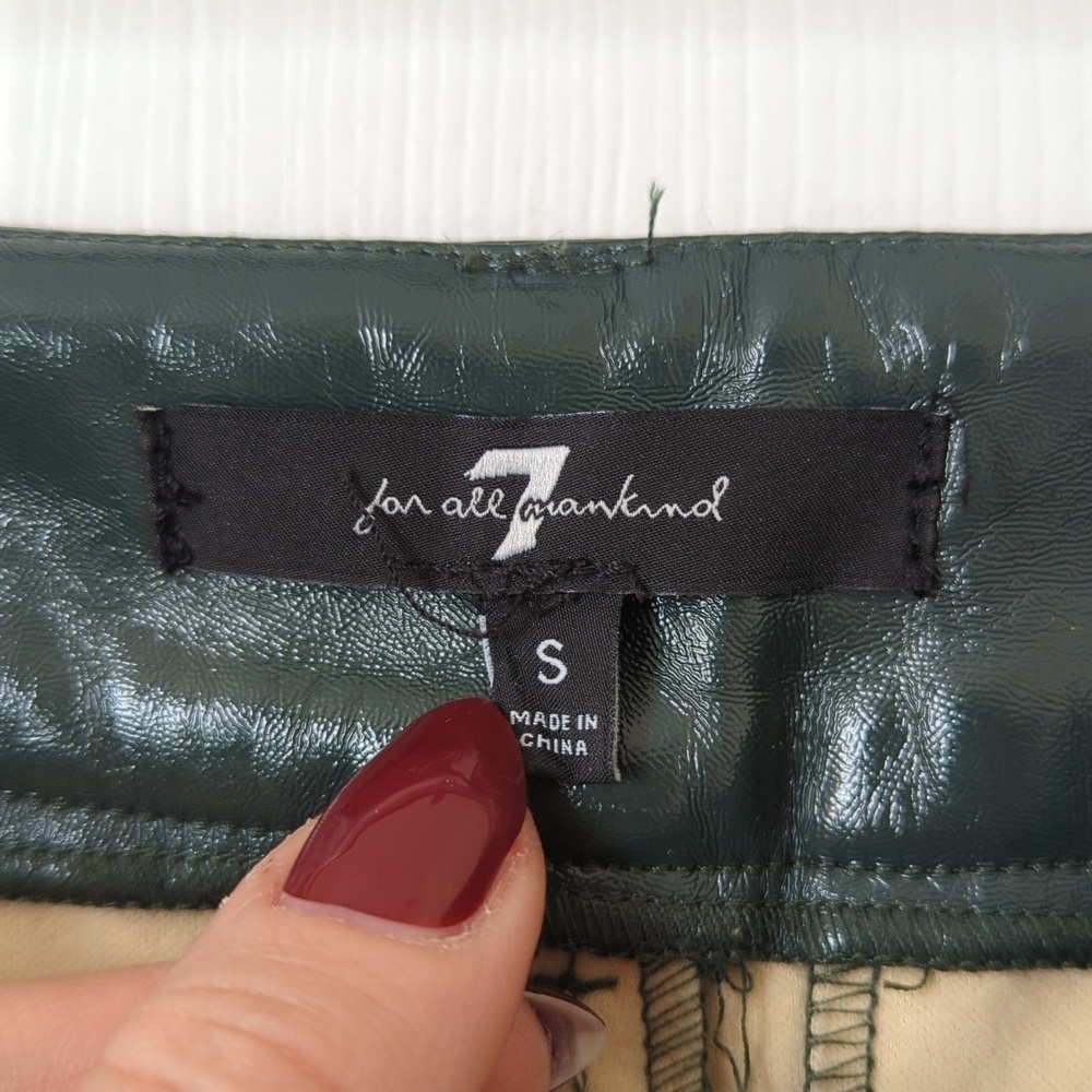 7 For All Mankind Faux Patent Leather Slim Cropped Kick Flare Pants Emerald S - Picture 8 of 14